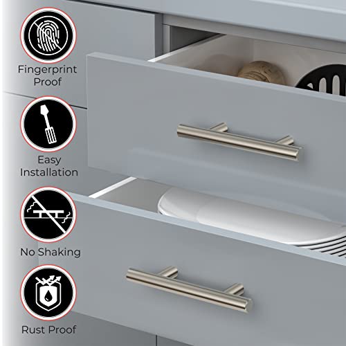SAYONEYES Brushed Nickel Cabinet Handles – 5" Length, 3" Hole Centers – Modern Drawer Pulls for Kitchen Cabinets, Bathroom, Dresser – Stainless Steel Cabinet Hardware with Sleek Finish – 30 Pack - Image 4
