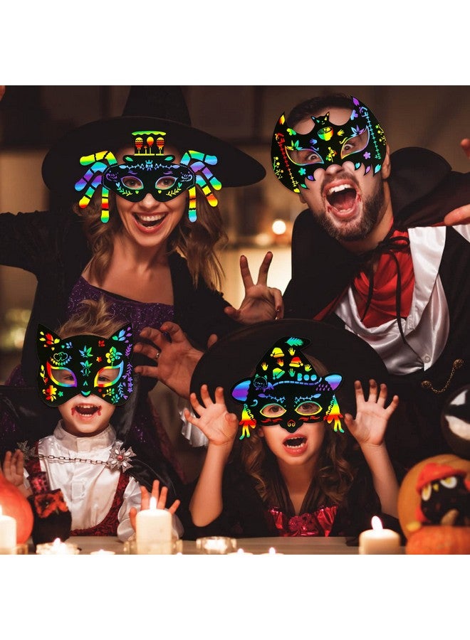 MGparty أشغال يدوية هالوين MGparty، 42 قطعة قناع خدش قوس قزح هالوين، فن ورق خدش سحري لعيد ميلاد الأطفال، زينة فصل دراسي لعيد الهالوين، هدايا تذكارية لحفلات الهالوين، ألعاب حفلات، مجموعات مشاريع - Image 5