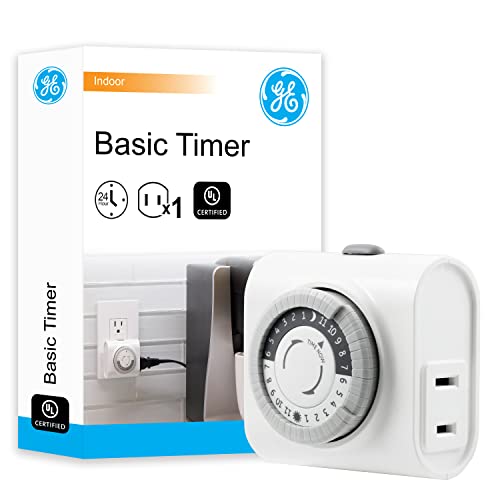 GE 24-Hour Indoor Plug-In Mechanical Outlet Timer, 1 Polarized Outlet, Timers for Electrical Outlets Indoor, Light Timers Indoor, 30 Minute Intervals, Daily ON/OFF Cycle, Christmas Tree Timer, 15119 - Image 1