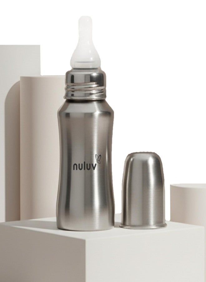 Nuluv Nourish+ Stainless Steel Feeding Bottle 140ml with S Size Nipple, 0+ Months Babies, Food Grade SS 304, Anti-Colic Silicone Nipple, BPA Free, Baby Bottle, Easy to Clean, BIS Certified - Image 1
