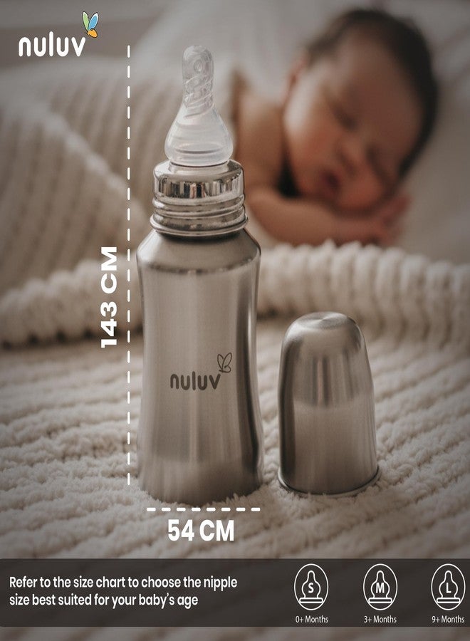 Nuluv Nourish+ Stainless Steel Feeding Bottle 140ml with S Size Nipple, 0+ Months Babies, Food Grade SS 304, Anti-Colic Silicone Nipple, BPA Free, Baby Bottle, Easy to Clean, BIS Certified - Image 2