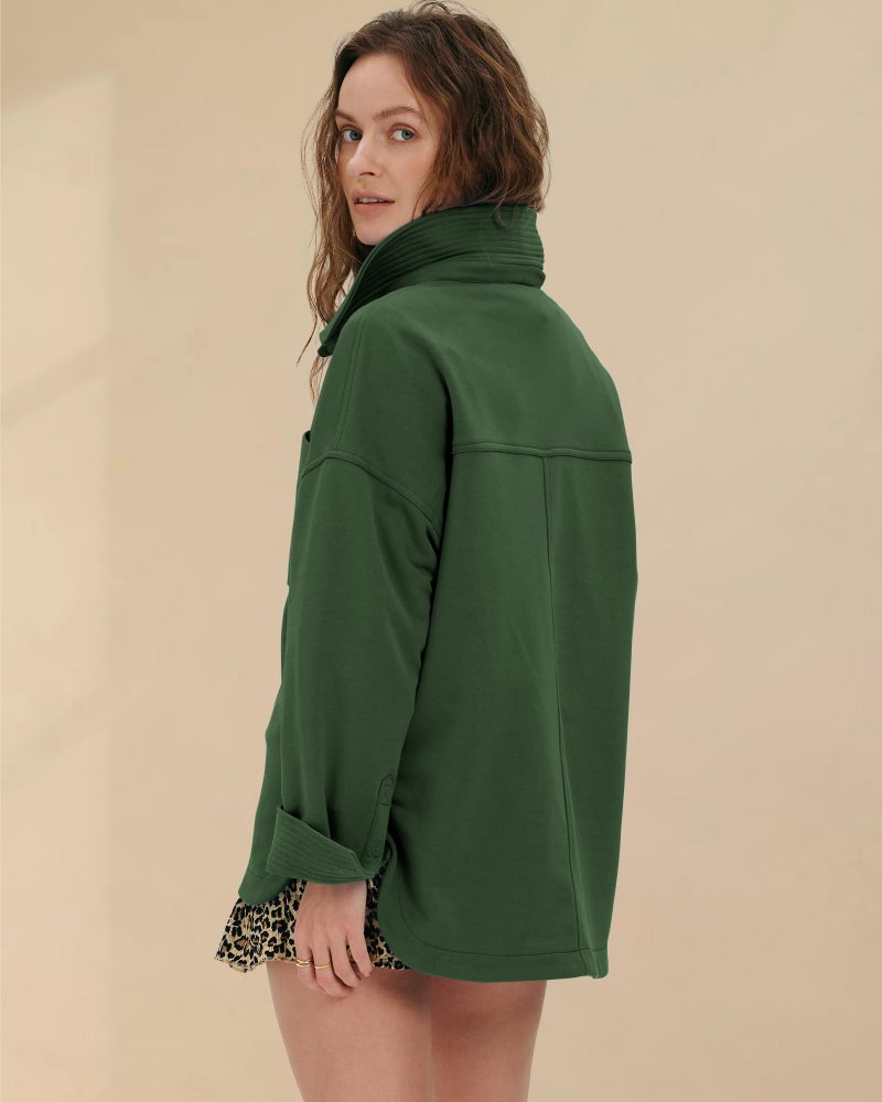 Locachy Women's Casual Oversized Polo Neck Sweatshirt Lapel Long Sleeve Button Pullover Tops Fashion Outfits Clothes Dark Green XL - Image 2