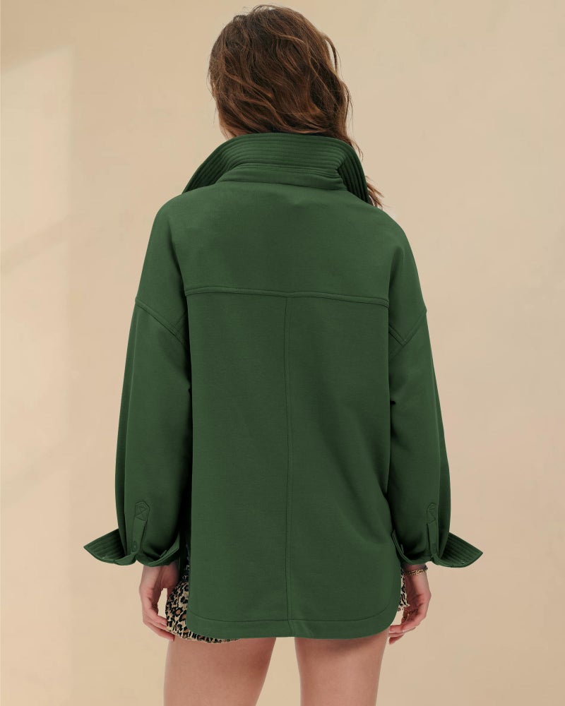 Locachy Women's Casual Oversized Polo Neck Sweatshirt Lapel Long Sleeve Button Pullover Tops Fashion Outfits Clothes Dark Green XL - Image 3