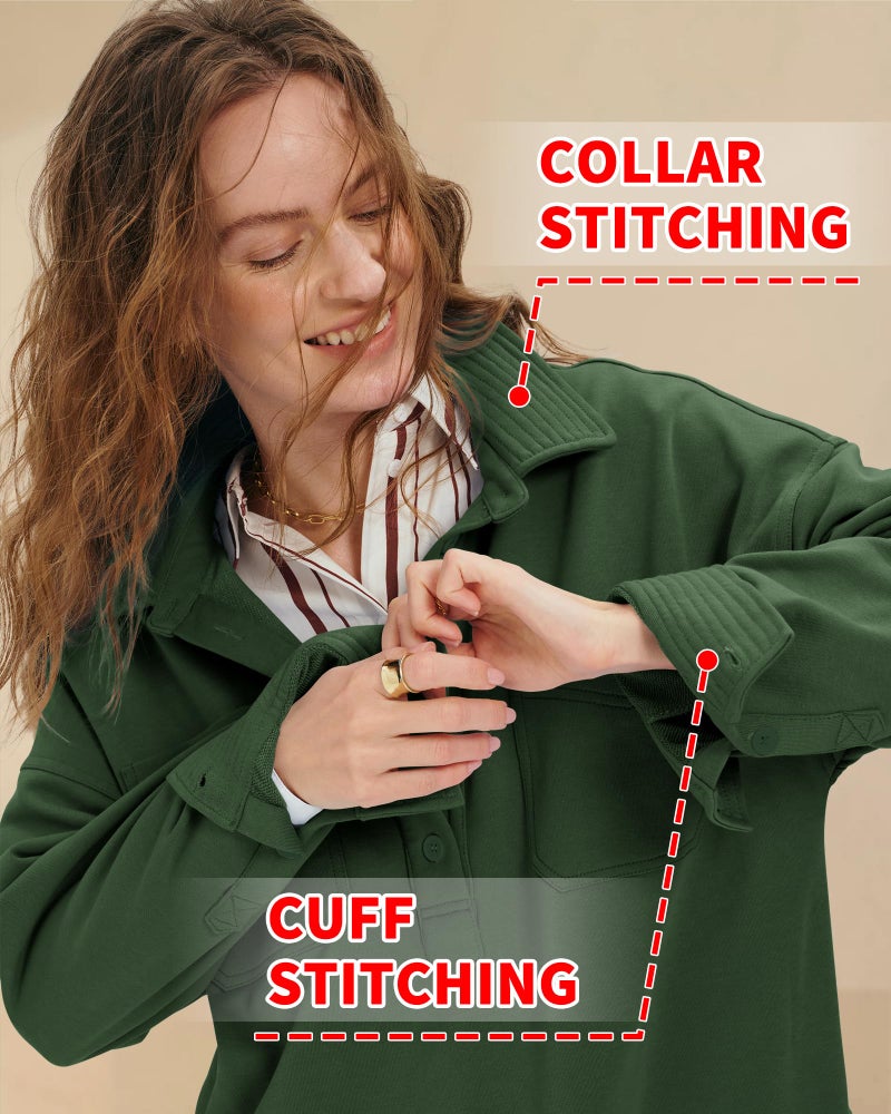 Locachy Women's Casual Oversized Polo Neck Sweatshirt Lapel Long Sleeve Button Pullover Tops Fashion Outfits Clothes Dark Green XL - Image 4