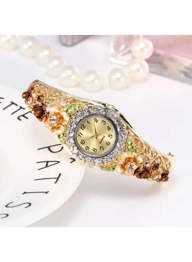 Mark Fairwhale Fashionable Retro Flower Blooming Luxury Women's Wrist Watch 
