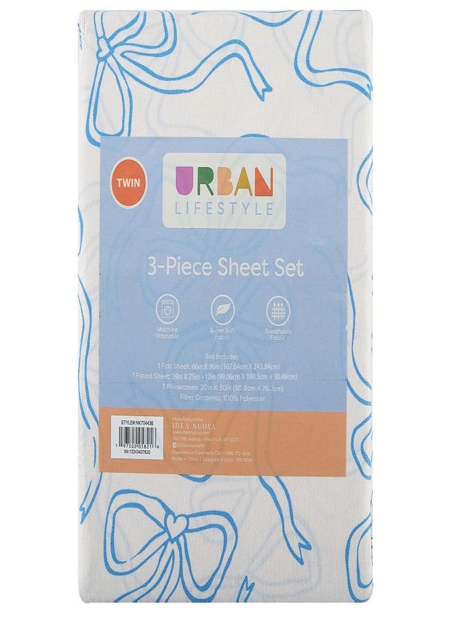 Urban Lifestyle 3-Piece Twin Sheet Set,Baby Blue Coquette Bow Design, Includes Top Sheet, Fitted Sheet & Pillowcase, Soft and Stylish Bedding for Kids or Teen Bedroom - Image 4
