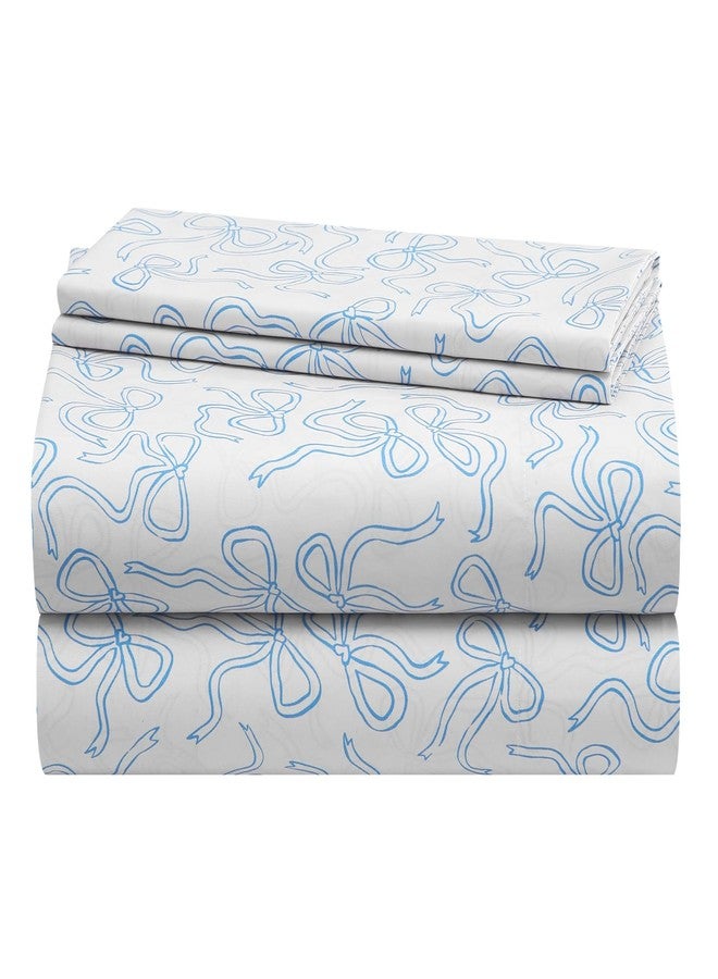 Urban Lifestyle 3-Piece Twin Sheet Set,Baby Blue Coquette Bow Design, Includes Top Sheet, Fitted Sheet & Pillowcase, Soft and Stylish Bedding for Kids or Teen Bedroom - Image 1