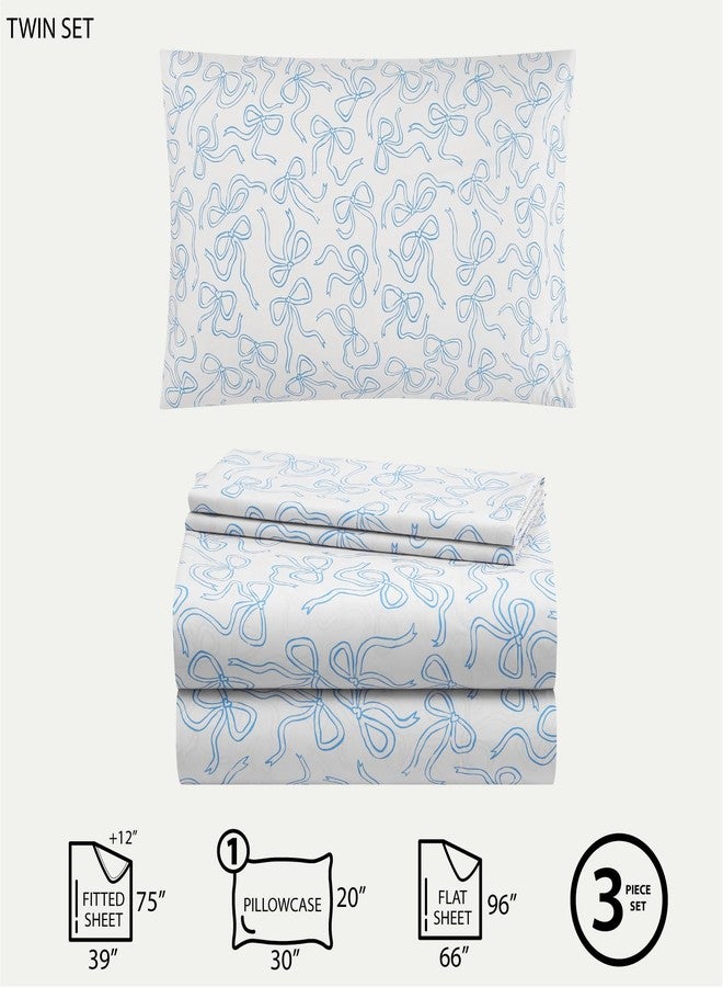 Urban Lifestyle 3-Piece Twin Sheet Set,Baby Blue Coquette Bow Design, Includes Top Sheet, Fitted Sheet & Pillowcase, Soft and Stylish Bedding for Kids or Teen Bedroom - Image 2
