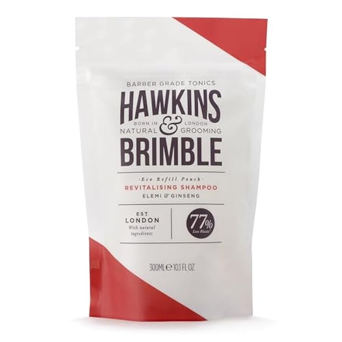 Hawkins & Brimble Revitalising Shampoo Refill Pouch 10.1 fl oz (300ml) - Shampoo For Men And Naturally Fragranced - Sustainable Eco Friendly Refill Pouches - Image 1
