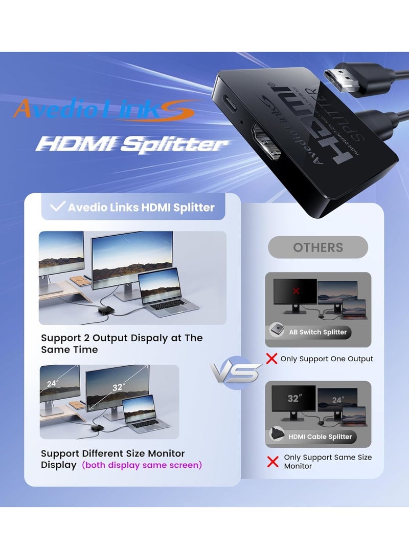 avedio links HDMI Splitter 1 in 2 Out【with 4ft HDMI Cable 】 4K HDMI Splitter for Dual Monitors Duplicate/Mirror Only - Image 4