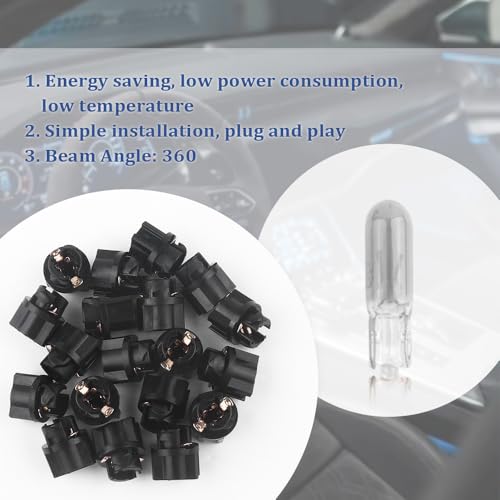wedfish 20PCS T5 17 57 79 86 Halogen Instrument Cluster Bulbs with 20PCS Bulb Sockets,12V Dash Light Bulbs for Speedometer,Tachometer,Gauge Cluster,Universal Car Dashboard Light Bulbs (White) - Image 5