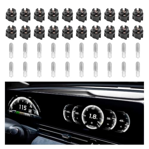 wedfish 20PCS T5 17 57 79 86 Halogen Instrument Cluster Bulbs with 20PCS Bulb Sockets,12V Dash Light Bulbs for Speedometer,Tachometer,Gauge Cluster,Universal Car Dashboard Light Bulbs (White) - Image 1
