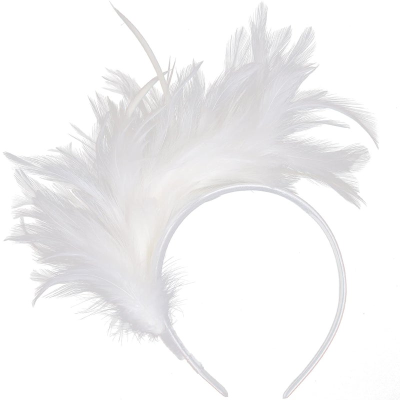 KICOFIT Feathers Headband Masquerade Headpiece for Women Halloween Christmas Party Favor Floral Fascinator Crown Featherwhite One size