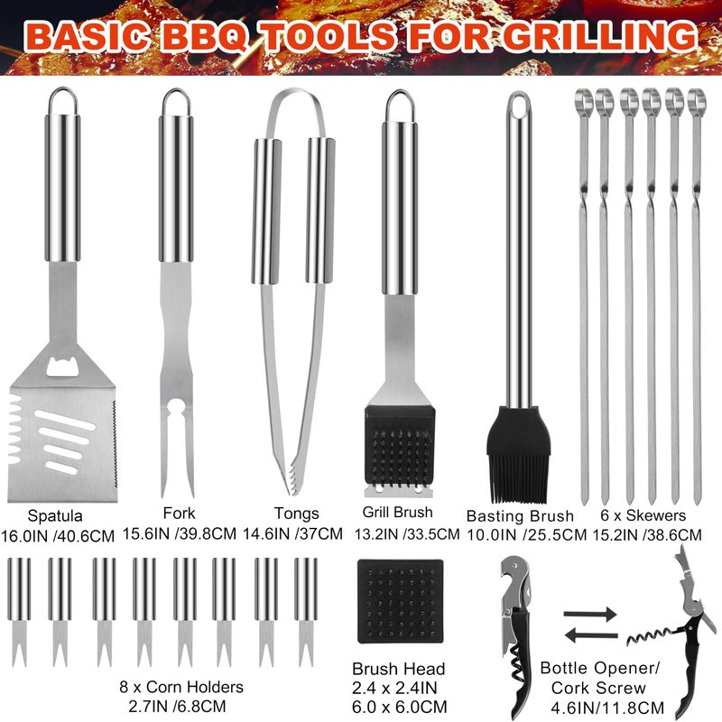 Grilljoy BBQ Accessories Grill Tools Set - 22PCS Stainless Steel Barbecue Grill Accessories for Outdoor Grill with Black Aluminum Case - Christmas Grilling Gifts for Men & Dad -Grill Tools Kit - Image 2