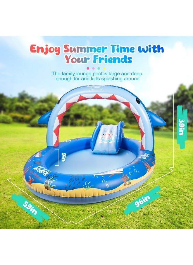 SULIFEEL - Shark Inflatable Play Center Kiddie Pool With Slide And Sprinkler For Children, 8Ft X 5Ft X 9.5In Baby Pool For Backyard And Garden, Free Inflatable Pump - Image 1