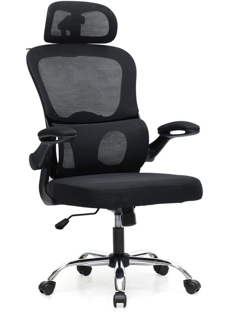 Multi Home Furniture Black Mesh Office Chair – Ergonomic Chair with Adjustable Headrest, Lumbar Support, Tilt & Recline, Flip-Up Armrests, Gaming Chair, 360° Swivel Desk Chair, Computer Chair