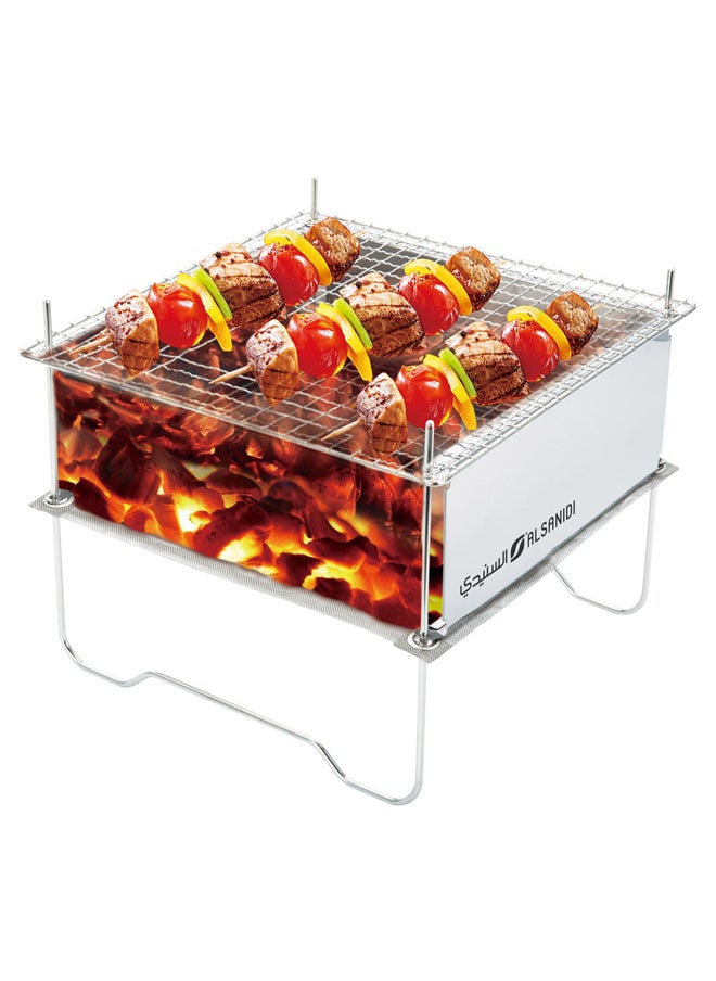 AL SANIDI Portable BBQ stove, Charcoal BBQ Stove, Silver, Size 24*24*19 Cm  - Image 3