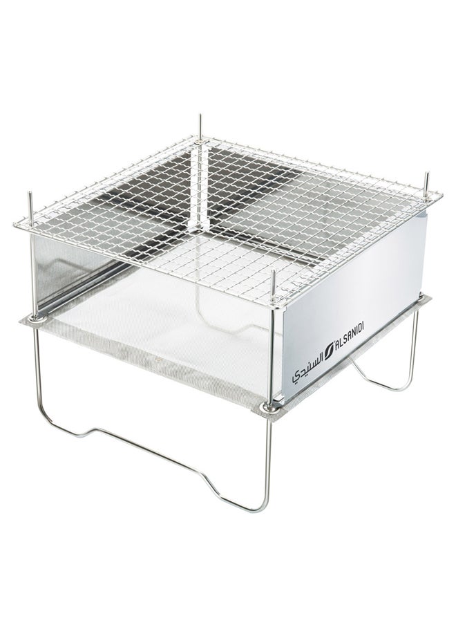AL SANIDI Portable BBQ stove, Charcoal BBQ Stove, Silver, Size 24*24*19 Cm  - Image 1