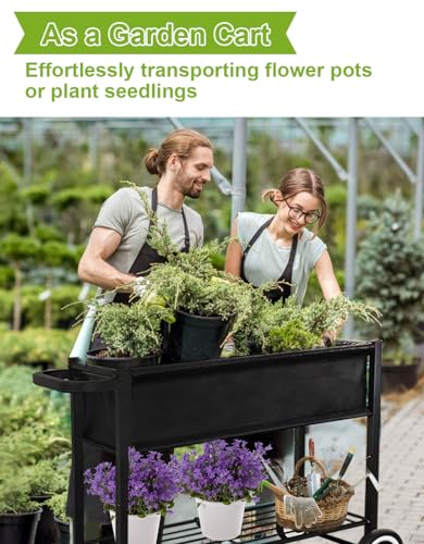Fiwithy Raised Garden Bed with Legs for Outdoor Plants, Standing Elevated Planter Box Cart on Wheels for Vegetables Flower Herb Patio, Black - Image 2