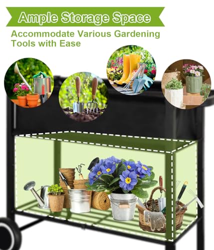 Fiwithy Raised Garden Bed with Legs for Outdoor Plants, Standing Elevated Planter Box Cart on Wheels for Vegetables Flower Herb Patio, Black - Image 4