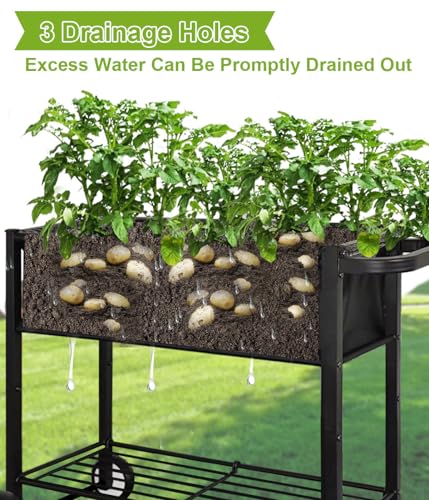 Fiwithy Raised Garden Bed with Legs for Outdoor Plants, Standing Elevated Planter Box Cart on Wheels for Vegetables Flower Herb Patio, Black - Image 3