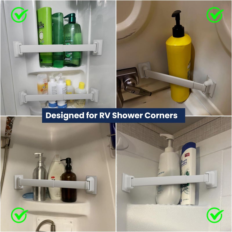 Safoner Adjustable RV Shower Corner Storage Bar- Durable Aluminum RV Corner Caddy for Shower Organization- Perfect for Travel Trailer, Camper Inside Storage and Organization- 2 Packs - Image 4