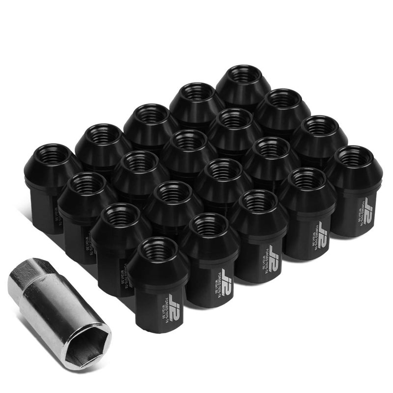 J2 Engineering 7075 Aluminum Black M12 x 15 20Pcs L 35mm Close End Lug Nut wSocket Adapter