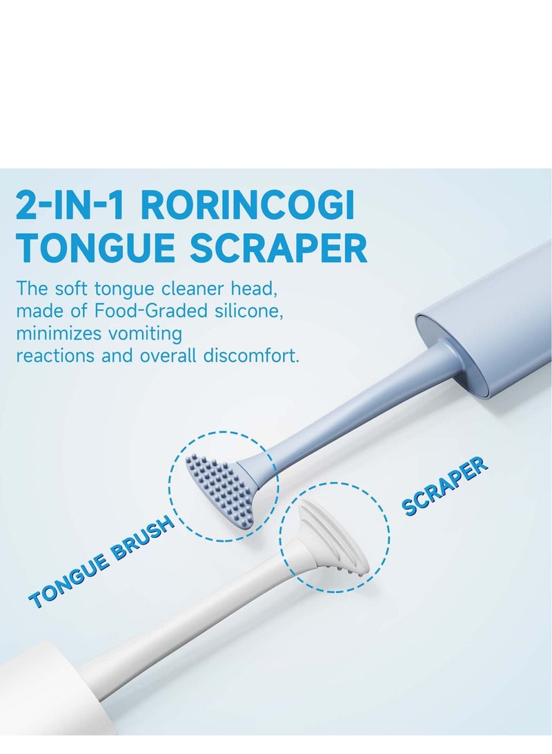 Zikra Tongue Scraper Cleaner 100% BPA Free Tongue Scrapers with Travel Handy Case for Adults, Kids, Healthy Oral Care, Easy to Use, Help Fight Bad Breath (2 PACK White & Blue) - Image 2