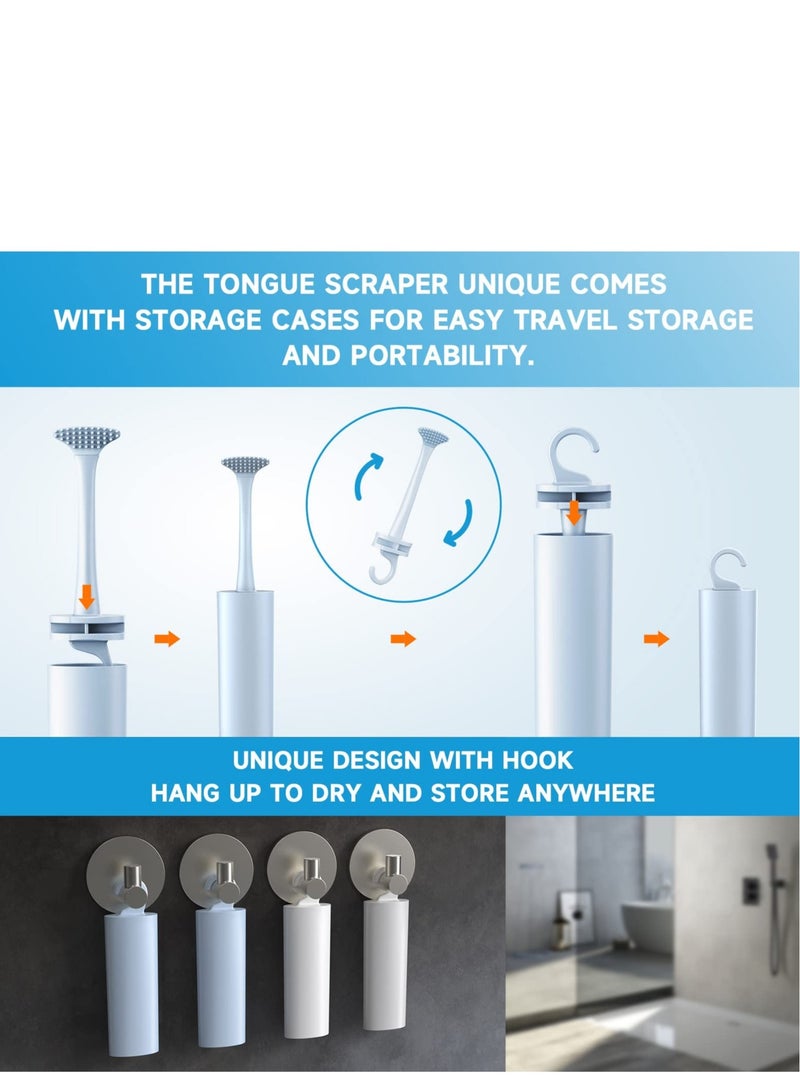 Zikra Tongue Scraper Cleaner 100% BPA Free Tongue Scrapers with Travel Handy Case for Adults, Kids, Healthy Oral Care, Easy to Use, Help Fight Bad Breath (2 PACK White & Blue) - Image 5