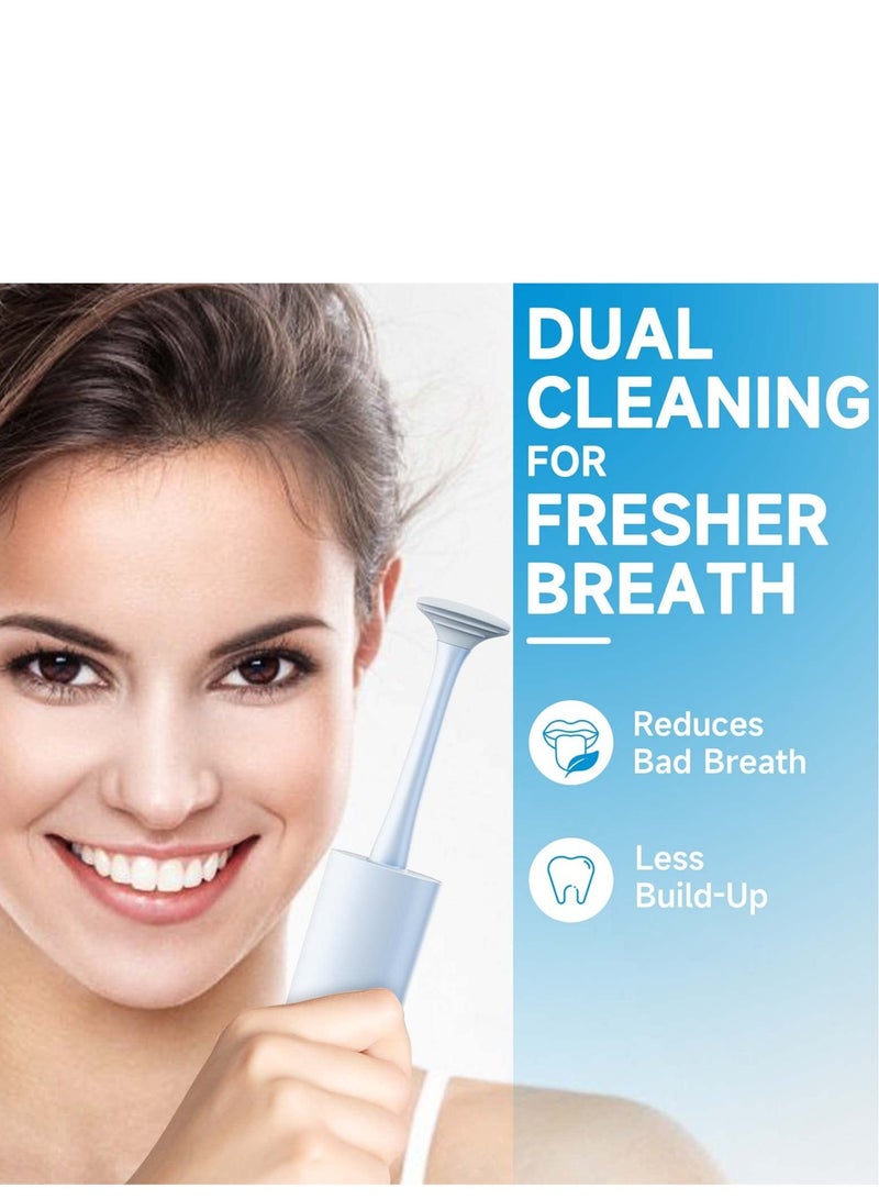 Zikra Tongue Scraper Cleaner 100% BPA Free Tongue Scrapers with Travel Handy Case for Adults, Kids, Healthy Oral Care, Easy to Use, Help Fight Bad Breath (2 PACK White & Blue) - Image 3