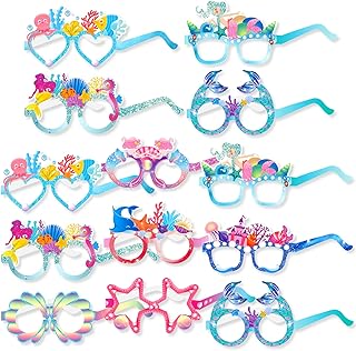 HOWAF HOWAF Mermaid Party Paper Glasses 9 styles 27 Pieces Mermaid Eyeglasses Frame for Girls Birthday Costume Supplies,  - Image 1