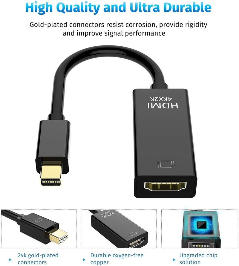محول من مني دسبلاي بورت إلى HDMI عبوة من 2 مني دي بي (متوافق مع ثندربولت) إلى محول HDMI بدقة 4Kx2K كابل مطلي بالذهب لأجهزة MacBook Pro و MacBook Air و Mac Mini و Microsoft Surface Pro 3/4 - Image 2