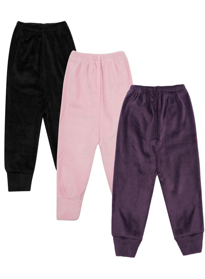 CLAP Unisex Baby Winter Pants Fleece Warm Pajamas Super Soft Multicolor Set of 3 (Purple Black Pink, 18-24 Months) - Image 1