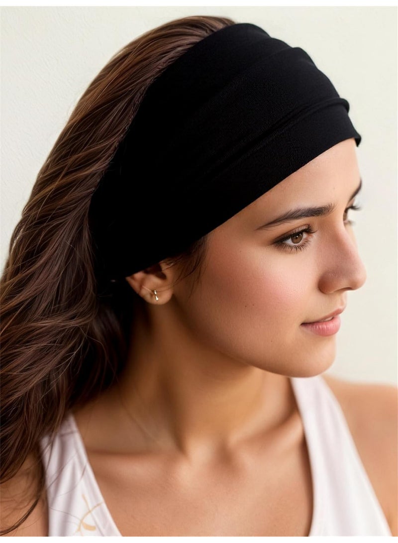 Bincoo 6 Pcs Sports Headbands for  Workout, Non-Slip Sweat Soft Hairbands Non Slip Wide Yoga Hair Bands for Running Yoga Daily Workout, Gym, Outdoor Activities for Women and Men(Black) - Image 2