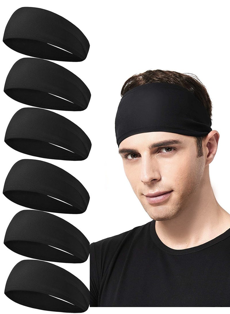 Bincoo 6 Pcs Sports Headbands for  Workout, Non-Slip Sweat Soft Hairbands Non Slip Wide Yoga Hair Bands for Running Yoga Daily Workout, Gym, Outdoor Activities for Women and Men(Black) - Image 1