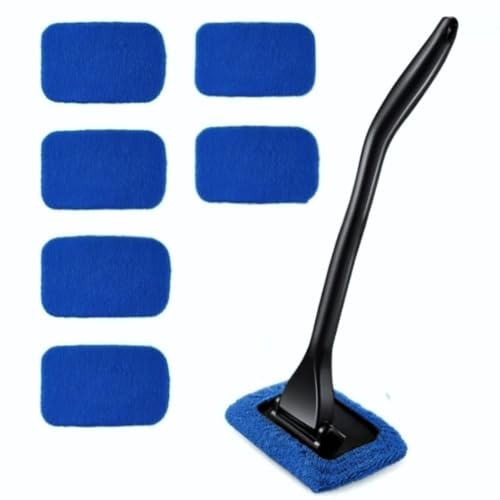 Ceuissp 6PCS Windshield Cleaning Tool Car Window Cleaner with 5 Reusable and Washable Microfiber Pads and Extendable Handle Auto Inside Glass Wiper Kit Green (Blue) - Image 1