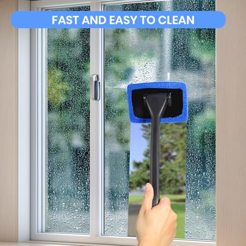 Ceuissp 6PCS Windshield Cleaning Tool Car Window Cleaner with 5 Reusable and Washable Microfiber Pads and Extendable Handle Auto Inside Glass Wiper Kit Green (Blue) - Image 4