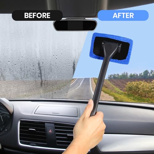Ceuissp 6PCS Windshield Cleaning Tool Car Window Cleaner with 5 Reusable and Washable Microfiber Pads and Extendable Handle Auto Inside Glass Wiper Kit Green (Blue) - Image 3