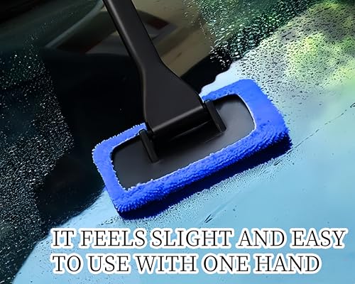 Ceuissp 6PCS Windshield Cleaning Tool Car Window Cleaner with 5 Reusable and Washable Microfiber Pads and Extendable Handle Auto Inside Glass Wiper Kit Green (Blue) - Image 5