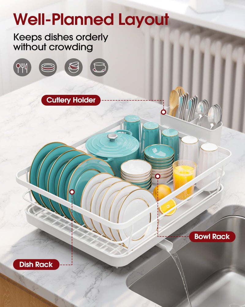 Sakugi Stainless Steel Dish Drying Rack for Kitchen Counter, Sink Organization and Storage Essentials with Silverware & Utensil Holder, Home and Apartment Decor, 12''W x 15.5''L, White - Image 2