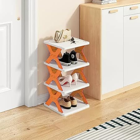 NOBILEA QUALIZA 4 Layer Shoes Stand Multifunctional Entryway Foldable Collapsible Door Shoe Rack Free Standing Heavy Duty Plastic Shoe Shelf Storage Organizer Narrow Footwear Home - Image 1