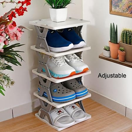 NOBILEA QUALIZA 4 Layer Shoes Stand Multifunctional Entryway Foldable Collapsible Door Shoe Rack Free Standing Heavy Duty Plastic Shoe Shelf Storage Organizer Narrow Footwear Home - Image 5