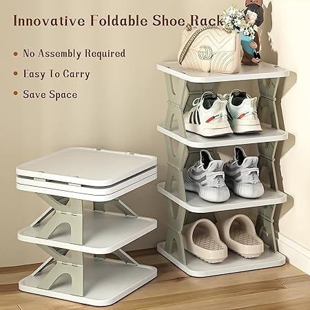 NOBILEA QUALIZA 4 Layer Shoes Stand Multifunctional Entryway Foldable Collapsible Door Shoe Rack Free Standing Heavy Duty Plastic Shoe Shelf Storage Organizer Narrow Footwear Home - Image 4