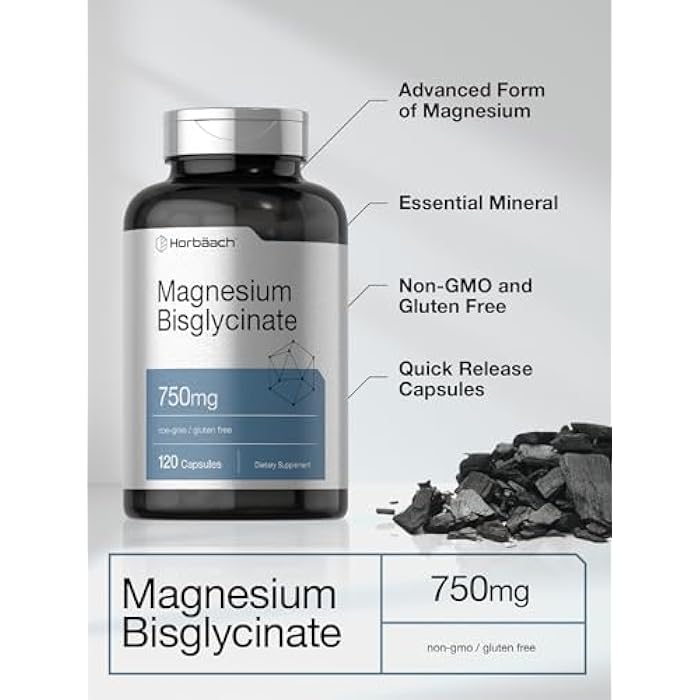 Horbäach Magnesium Bisglycinate | 120 Capsules | 750mg | Non-GMO and Gluten Free Supplement - Image 4