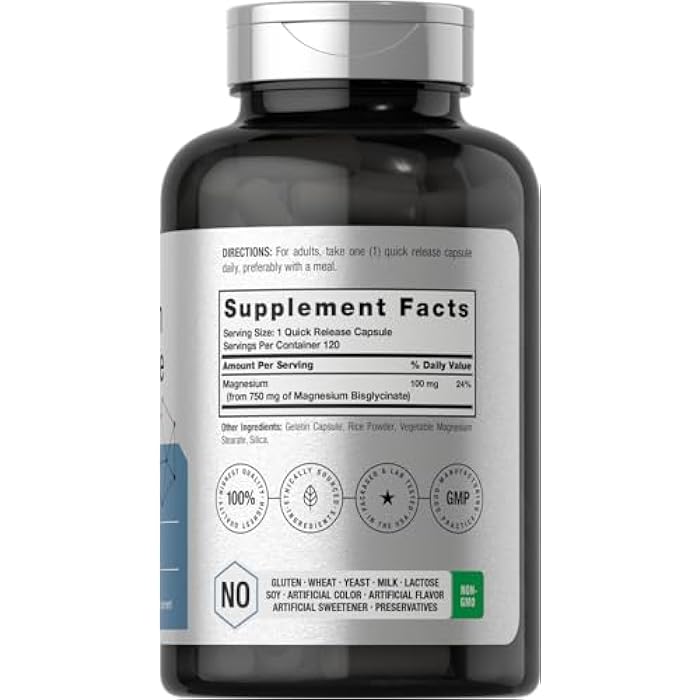 Horbäach Magnesium Bisglycinate | 120 Capsules | 750mg | Non-GMO and Gluten Free Supplement - Image 2