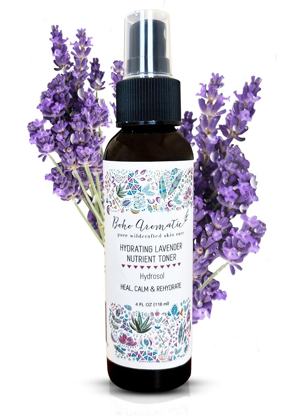 Boho Aromatic Hydrating Lavender Nutrient Facial Spray Face Mist Hydrating Spray Natural Fresh Hydrosol Lavender Face Mist Refresh Hydrate Face with a Mist Skin Care 4 FL OZ 