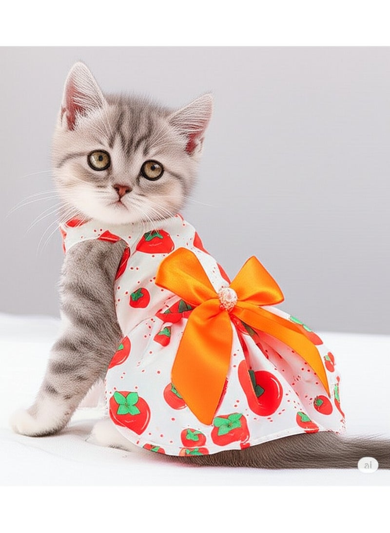 A.M Cute Floral Pattern Dog Dress with Lovely Bow Pet Apparel Dog Clothes for Small Dogs and Cats | Puppy Summer Dress Birthday Pet Apparel Dress (Size: L, Bust: 42cm, Length 32cm) - Image 1