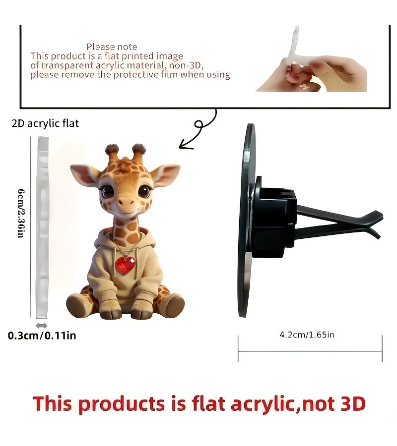 Giraffe Car Air Vent Clip Decoration 1pc Unscented Acrylic Ornament Interior Accessory - Image 2