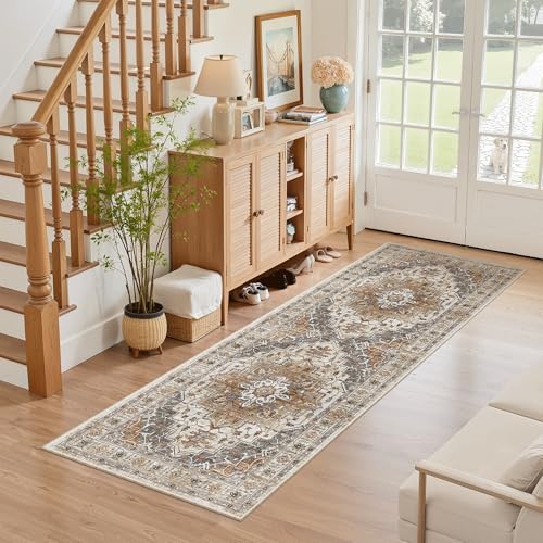 Madane Hallway Runner Rug - 2x5 Rug Runner Washable Runner Rugs Non-Slip Low-Pile Kitchen Runner Rug Laundry Room Rug Throw Carpet for Entrance Bedroom Living Room (2'x5', Turmeric/Grey) - Image 3