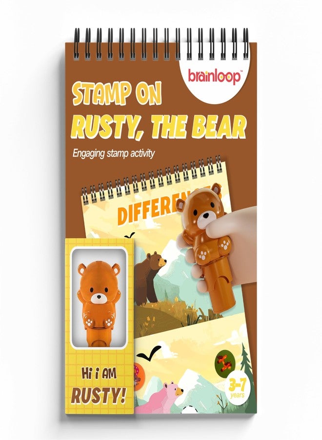 Brainloop Stamp On Rusty, The Bear, Sticker Stamp and Activity Pad with 10 Pages, 100 Stickers, 1 Stamp Toy Collectible Figure, Fun Learning Activity, Return Gifts for Children from 3 Years - Image 1